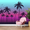 Mural de pared con ilustración de palmeras tropicales de Miami Vice Color Sunset. Colores vivos: azul Miami Vice y fucsia. N.º 6331