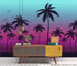 Mural de pared con ilustración de palmeras tropicales de Miami Vice Color Sunset. Colores vivos: azul Miami Vice y fucsia. N.º 6331