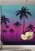 Mural de pared con ilustración de palmeras tropicales de Miami Vice Color Sunset. Colores vivos: azul Miami Vice y fucsia. N.º 6331