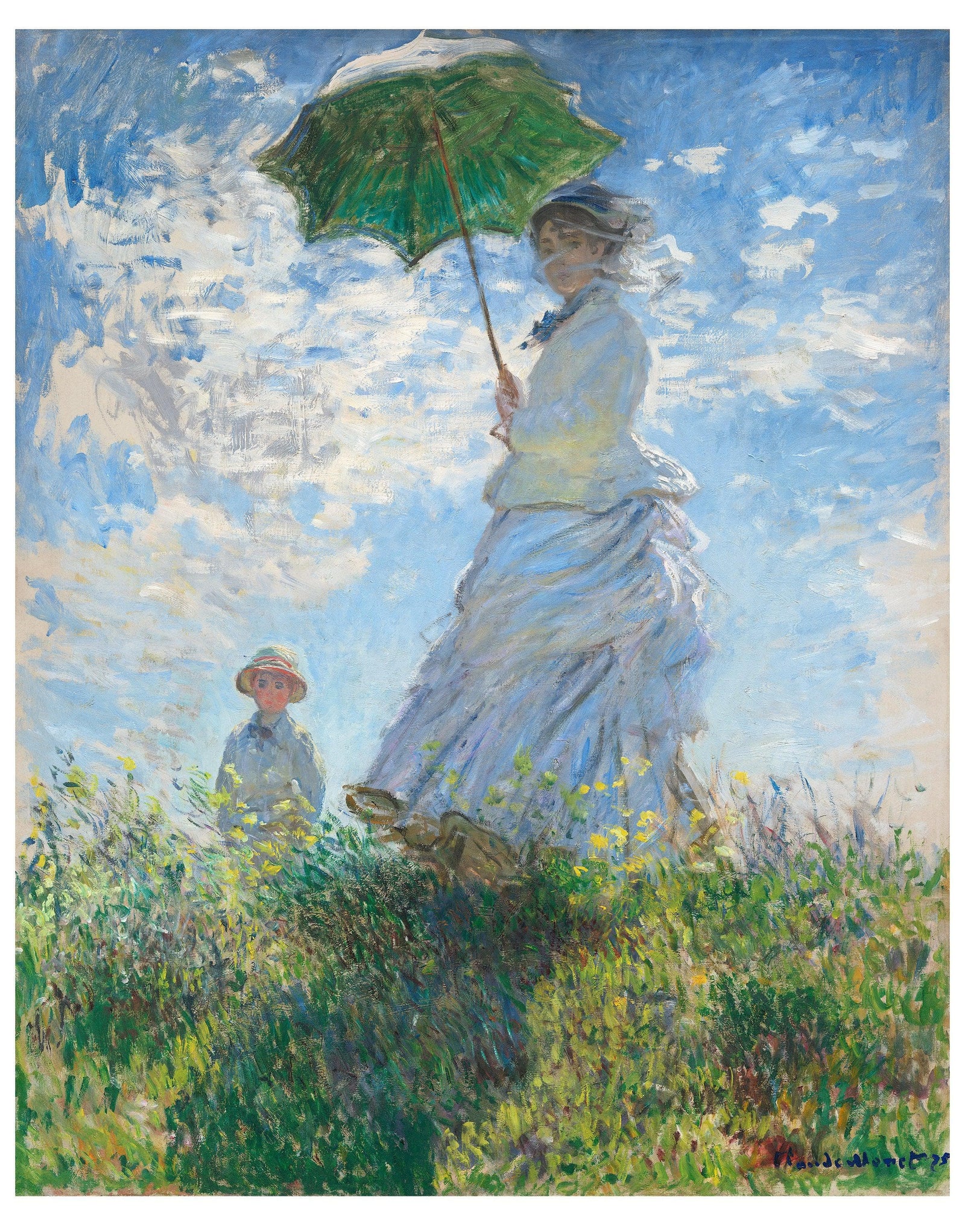 Mural de pared con la pintura de Monet. Mujer con sombrilla, Madame Monet y su hijo (1875). Pintura n.° 6332