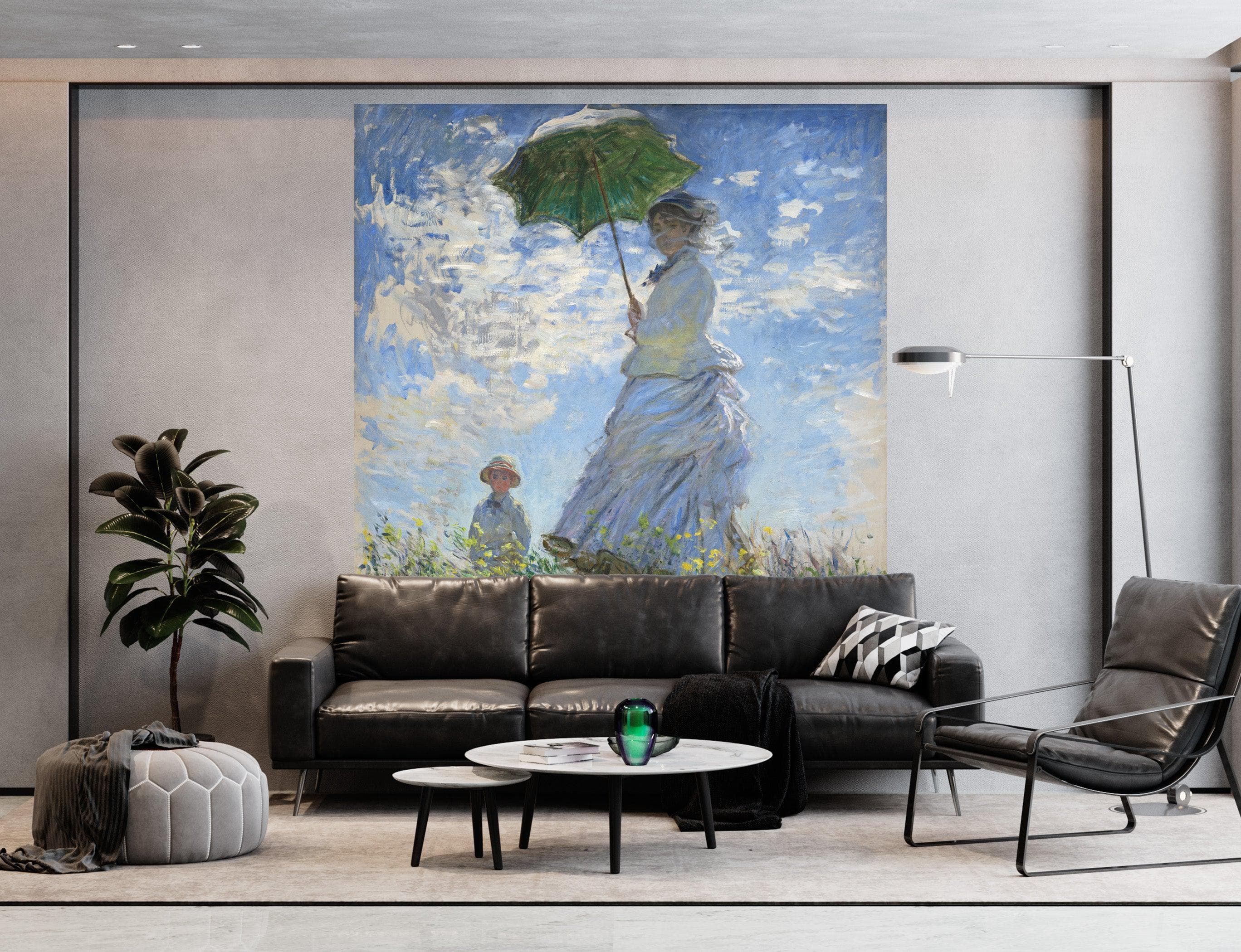 Mural de pared con la pintura de Monet. Mujer con sombrilla, Madame Monet y su hijo (1875). Pintura n.° 6332
