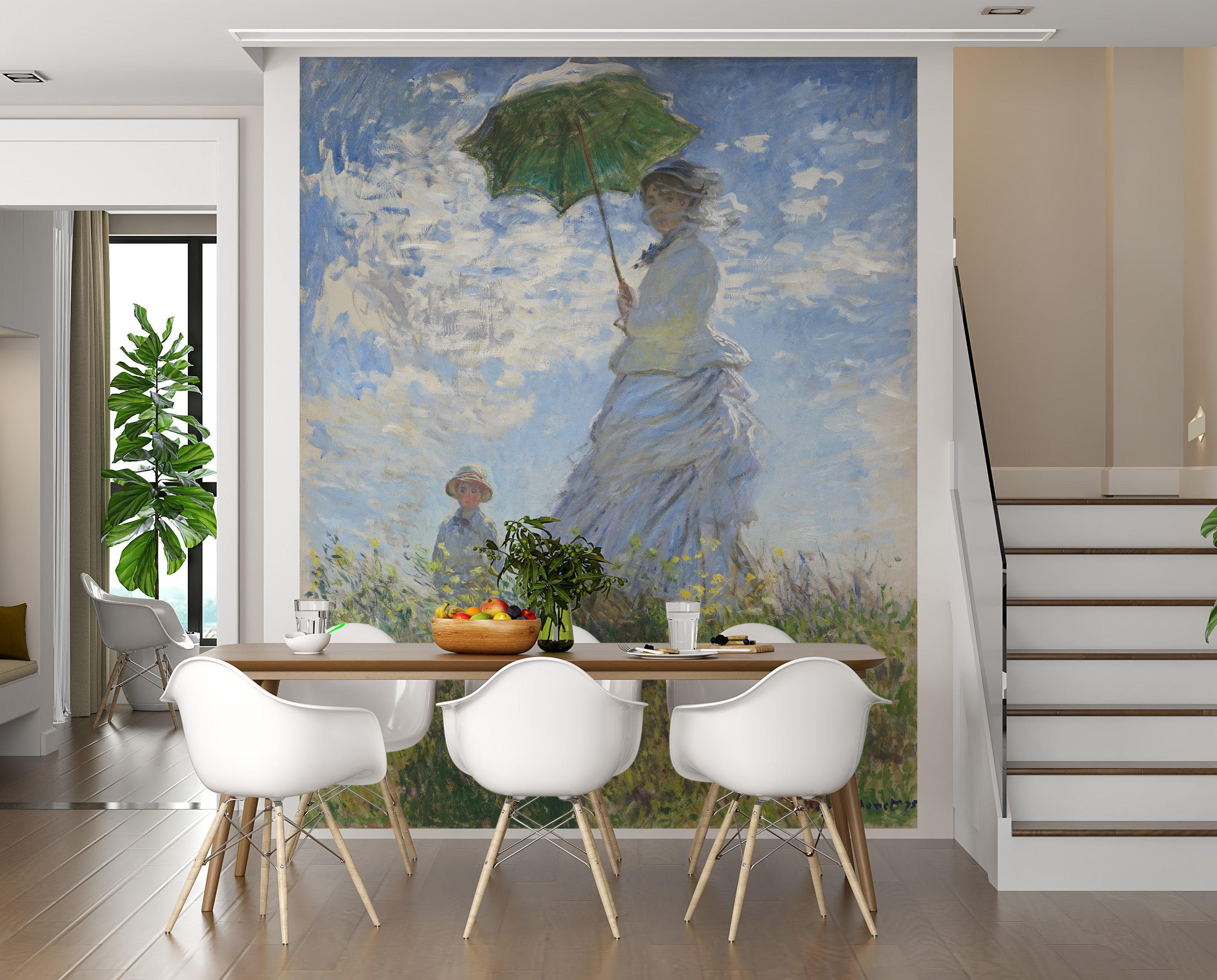Mural de pared con la pintura de Monet. Mujer con sombrilla, Madame Monet y su hijo (1875). Pintura n.° 6332