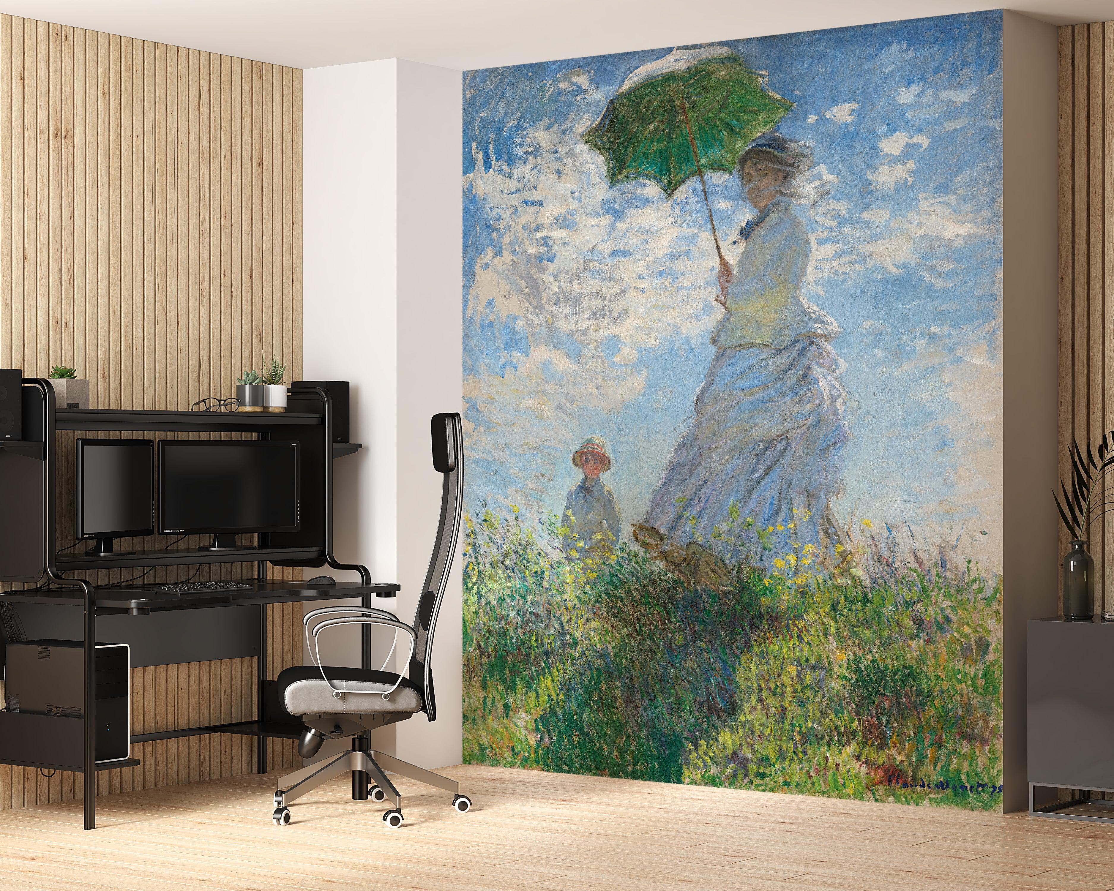 Mural de pared con la pintura de Monet. Mujer con sombrilla, Madame Monet y su hijo (1875). Pintura n.° 6332