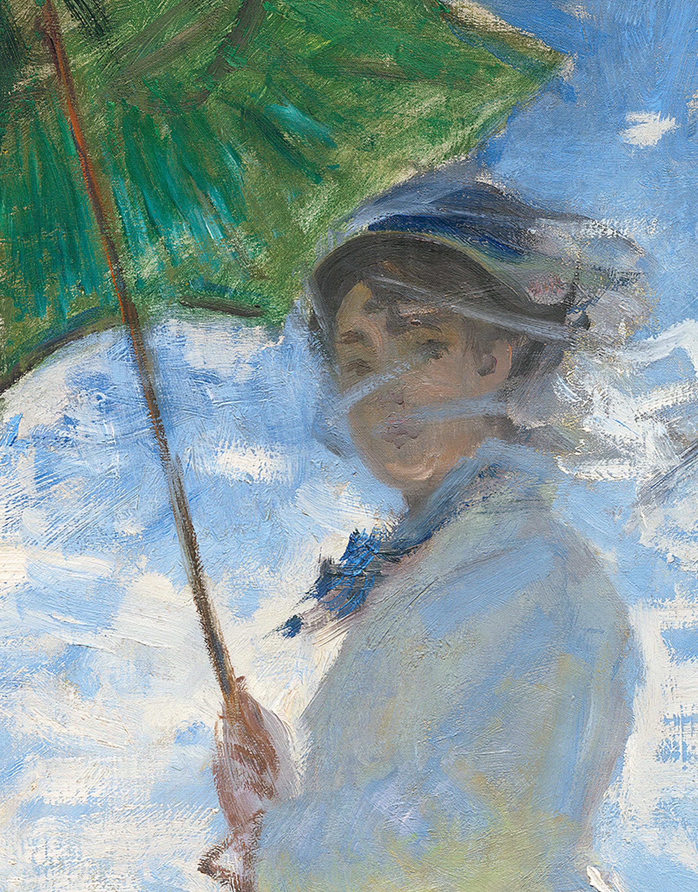 Mural de pared con la pintura de Monet. Mujer con sombrilla, Madame Monet y su hijo (1875). Pintura n.° 6332