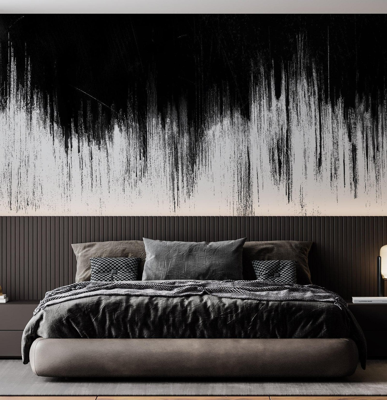 Mural de pared con líneas grunge en blanco y negro / Papel tapiz autoadhesivo. #6336