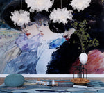 Cuadro antiguo, Tres mujeres de perfil, del artista Henry Somm. Mural de pared grande / Papel tapiz autoadhesivo. N.º 6338