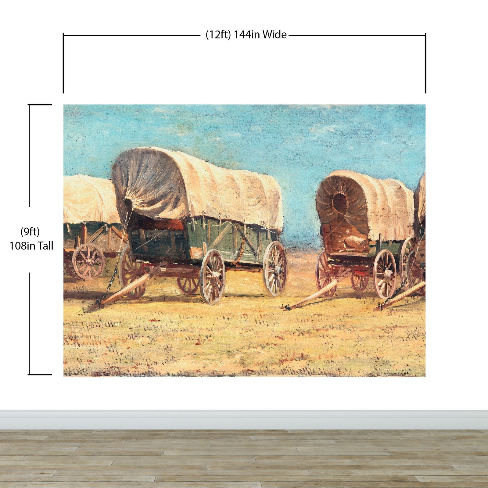 Mural de pared con temática de vaqueros del Oeste. Estudio de carros cubiertos de Samuel Colman. Obra de arte en pintura. Papel tapiz autoadhesivo. N.º 6339