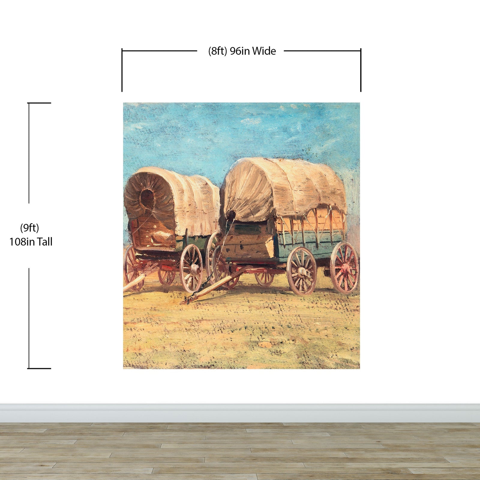 Mural de pared con temática de vaqueros del Oeste. Estudio de carros cubiertos de Samuel Colman. Obra de arte en pintura. Papel tapiz autoadhesivo. N.º 6339