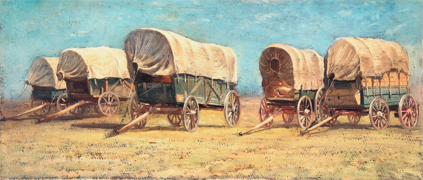 Mural de pared con temática de vaqueros del Oeste. Estudio de carros cubiertos de Samuel Colman. Obra de arte en pintura. Papel tapiz autoadhesivo. N.º 6339