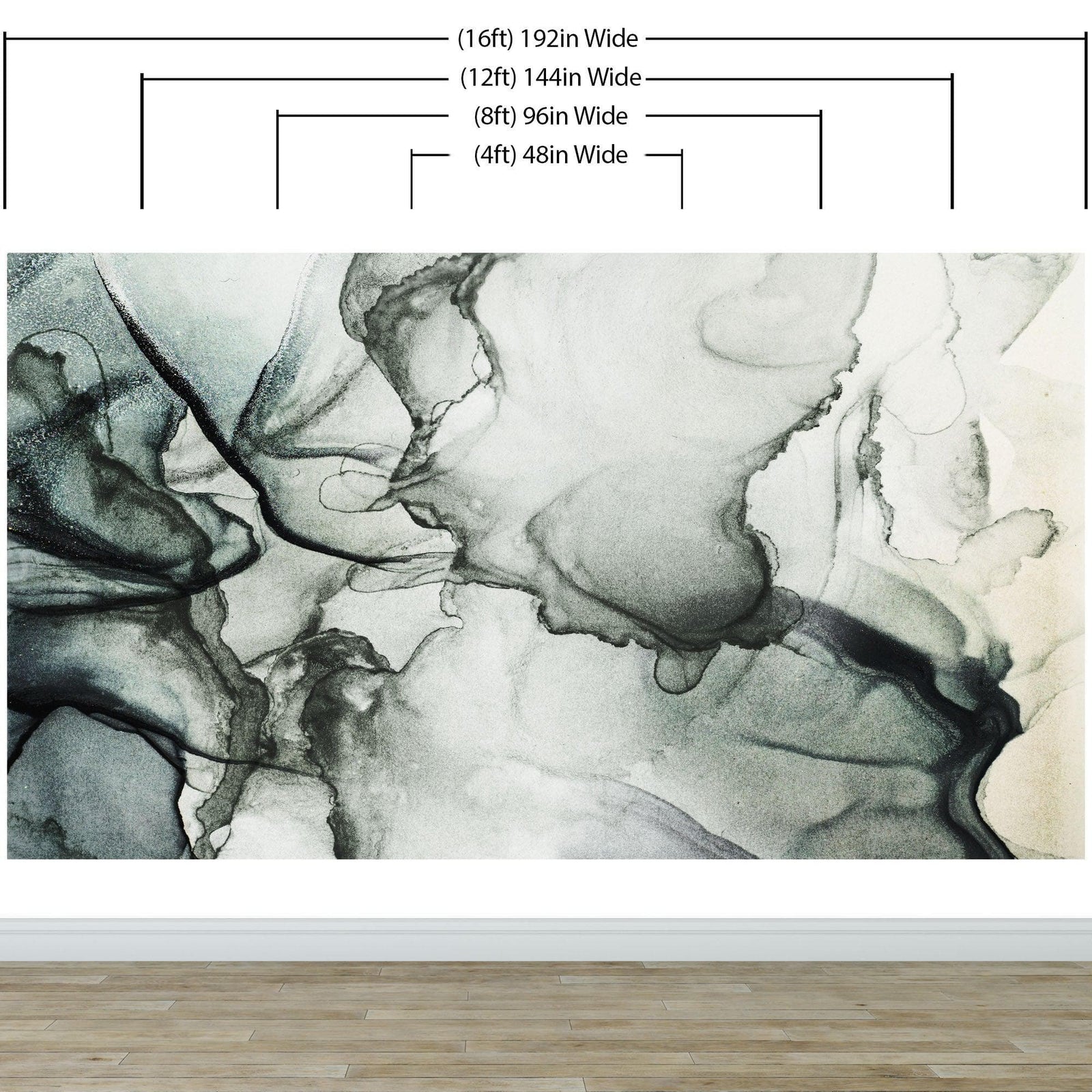 Mural abstracto de tinta de alcohol fluida en blanco y negro. Papel pintado autoadhesivo. #6341