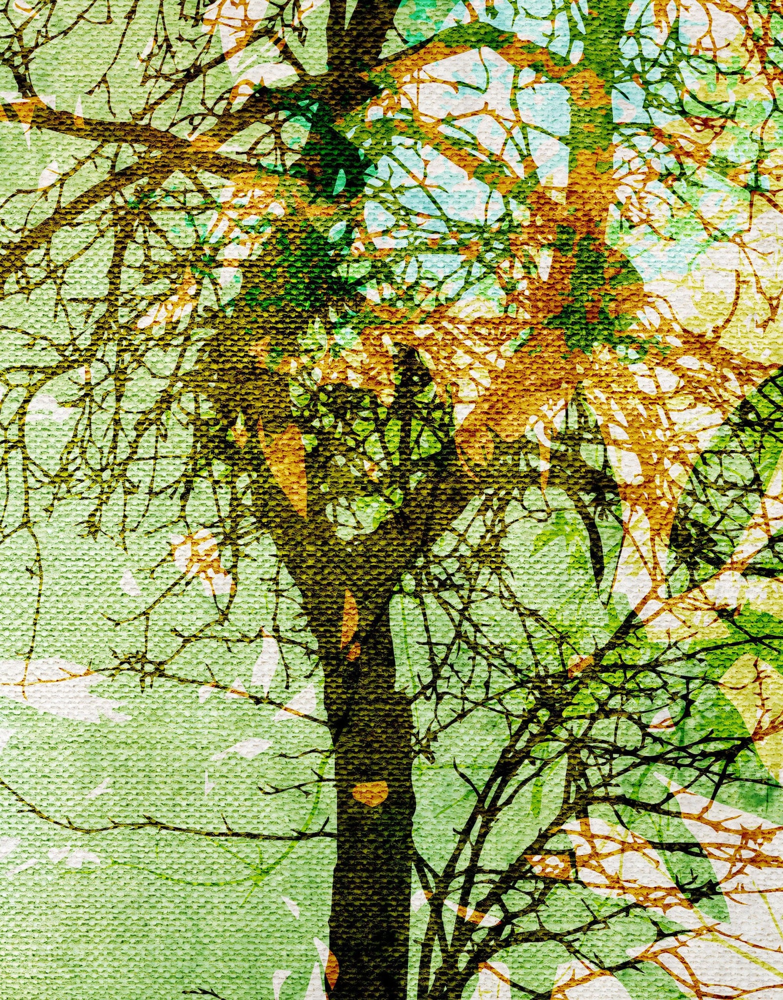 Mural de pared con árboles del bosque. Impresión abstracta en color. Papel tapiz autoadhesivo o mural de pared extraíble. N.º 6342