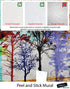 Mural de pared con árboles del bosque. Impresión abstracta en color. Papel tapiz autoadhesivo o mural de pared extraíble. N.º 6342
