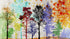Mural de pared con árboles del bosque. Impresión abstracta en color. Papel tapiz autoadhesivo o mural de pared extraíble. N.º 6342