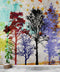 Mural de pared con árboles del bosque. Impresión abstracta en color. Papel tapiz autoadhesivo o mural de pared extraíble. N.º 6342