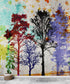 Mural de pared con árboles del bosque. Impresión abstracta en color. Papel tapiz autoadhesivo o mural de pared extraíble. N.º 6342