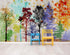 Mural de pared con árboles del bosque. Impresión abstracta en color. Papel tapiz autoadhesivo o mural de pared extraíble. N.º 6342