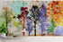 Mural de pared con árboles del bosque. Impresión abstracta en color. Papel tapiz autoadhesivo o mural de pared extraíble. N.º 6342