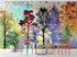 Mural de pared con árboles del bosque. Impresión abstracta en color. Papel tapiz autoadhesivo o mural de pared extraíble. N.º 6342