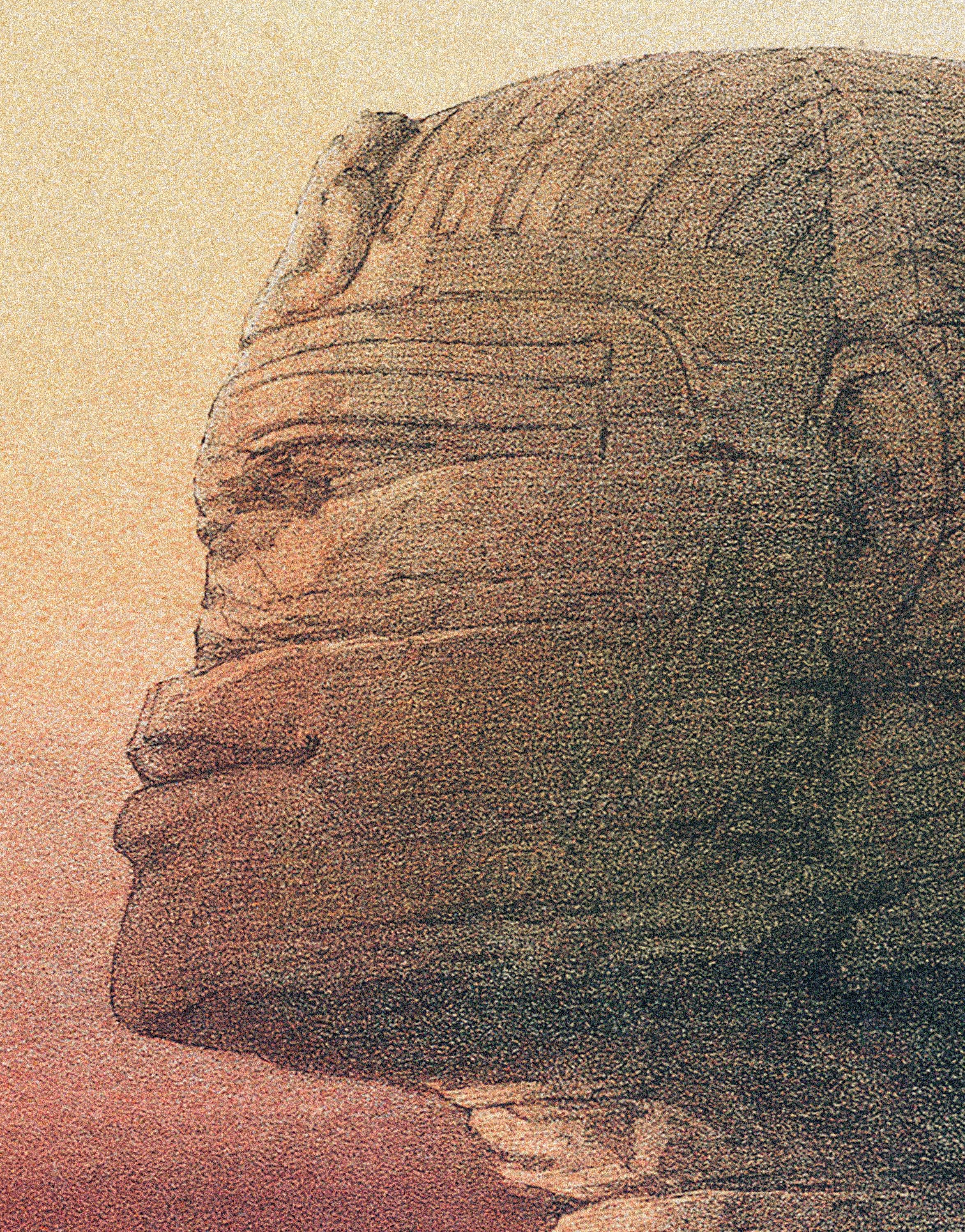 Mural de las pirámides del Antiguo Egipto. Ilustración de David Roberts sobre el acercamiento al desierto de Giza. #6343