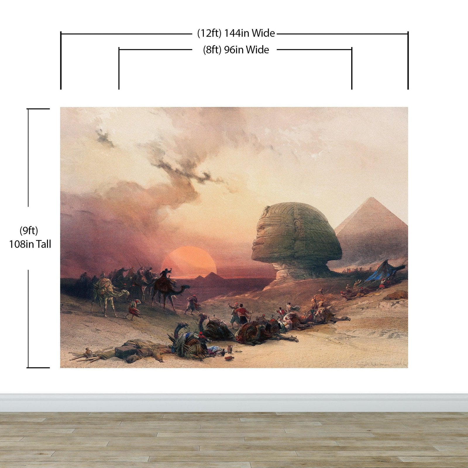 Mural de las pirámides del Antiguo Egipto. Ilustración de David Roberts sobre el acercamiento al desierto de Giza. #6343