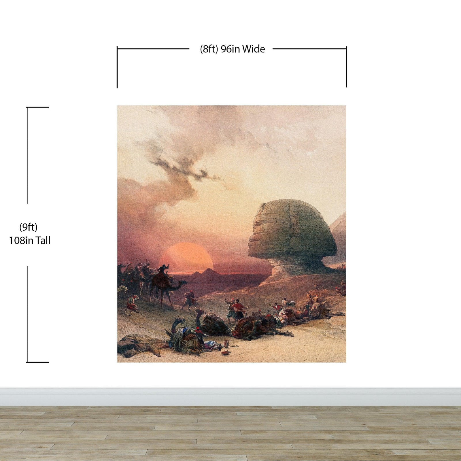 Mural de las pirámides del Antiguo Egipto. Ilustración de David Roberts sobre el acercamiento al desierto de Giza. #6343