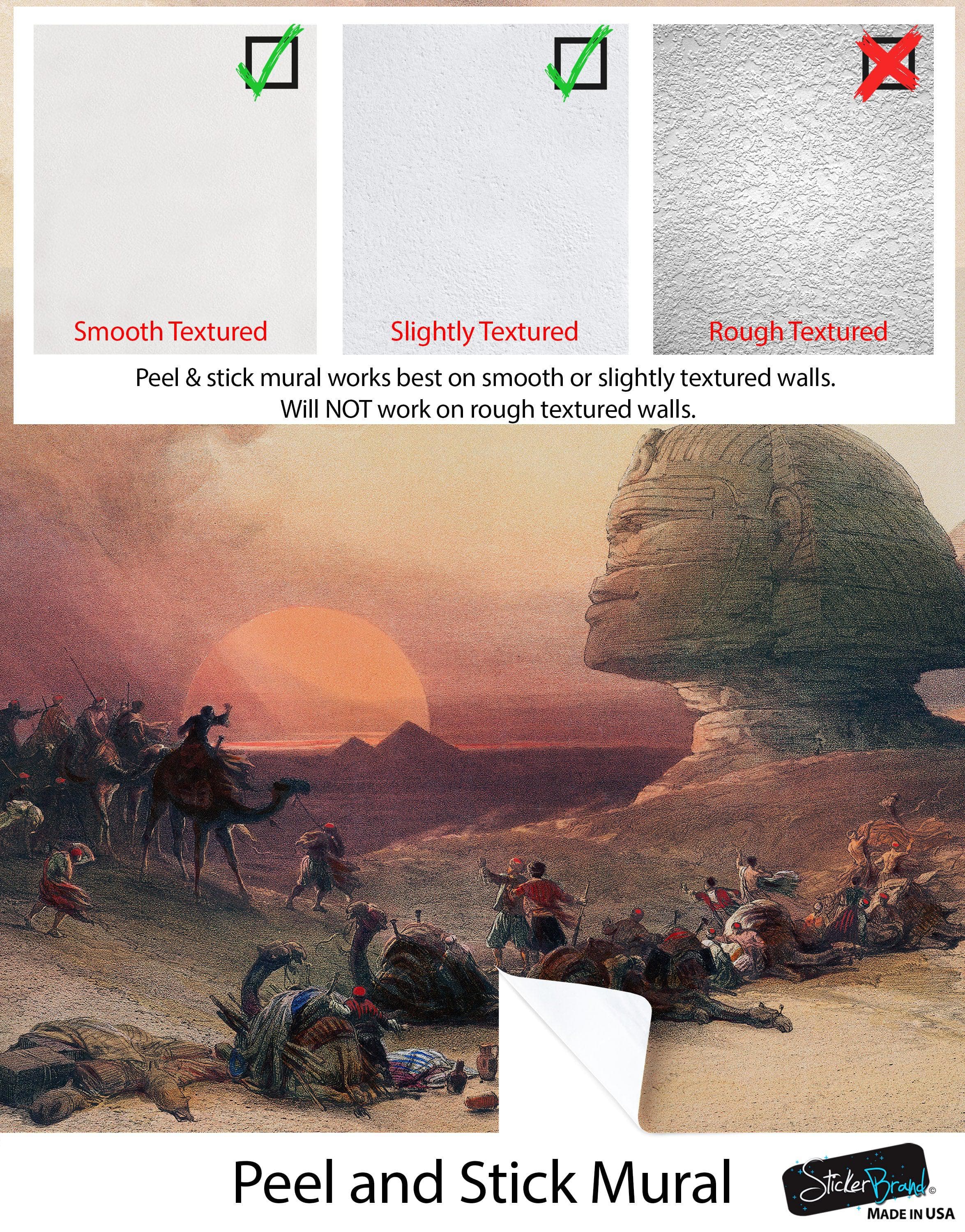 Mural de las pirámides del Antiguo Egipto. Ilustración de David Roberts sobre el acercamiento al desierto de Giza. #6343