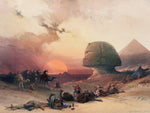 Mural de las pirámides del Antiguo Egipto. Ilustración de David Roberts sobre el acercamiento al desierto de Giza. #6343