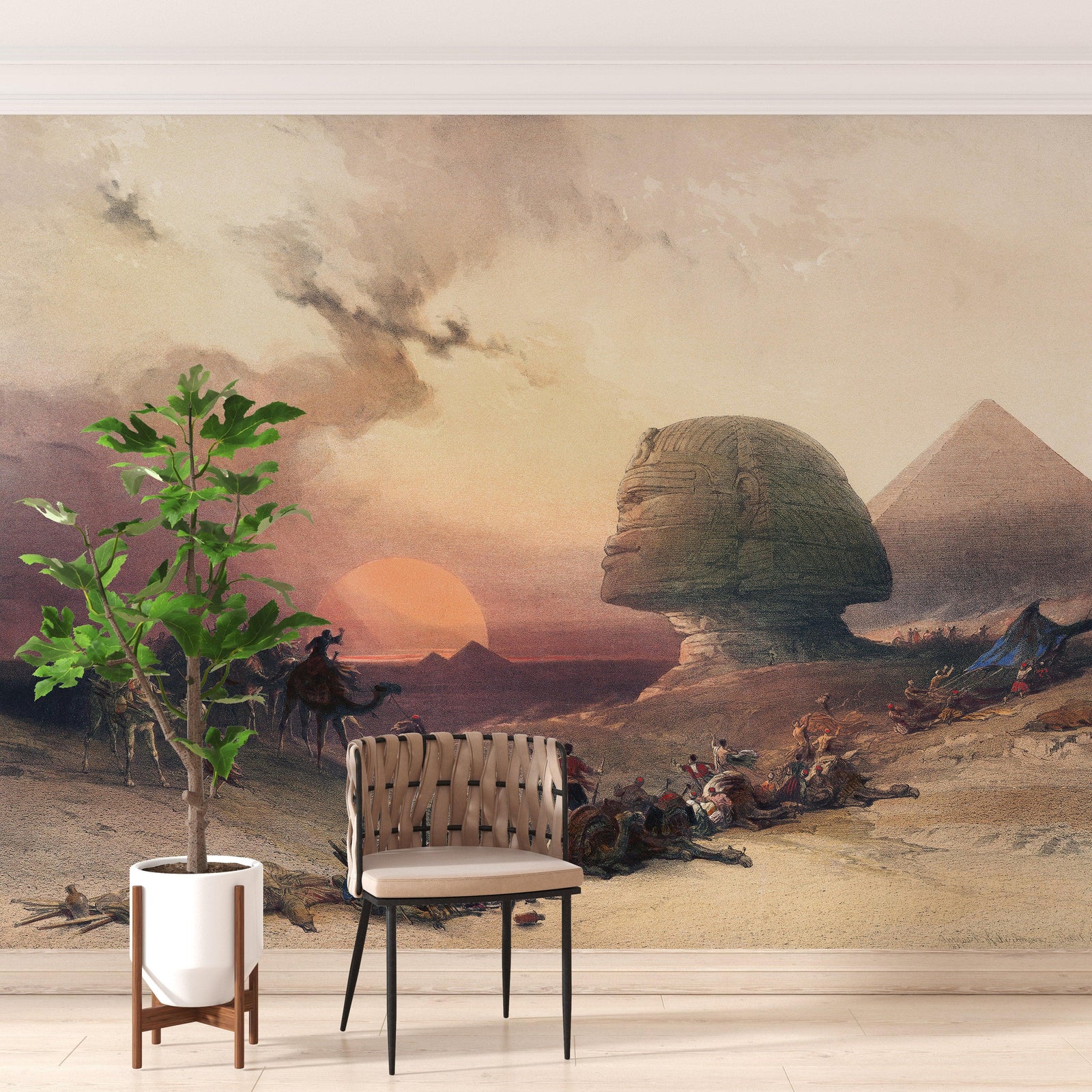 Mural de las pirámides del Antiguo Egipto. Ilustración de David Roberts sobre el acercamiento al desierto de Giza. #6343