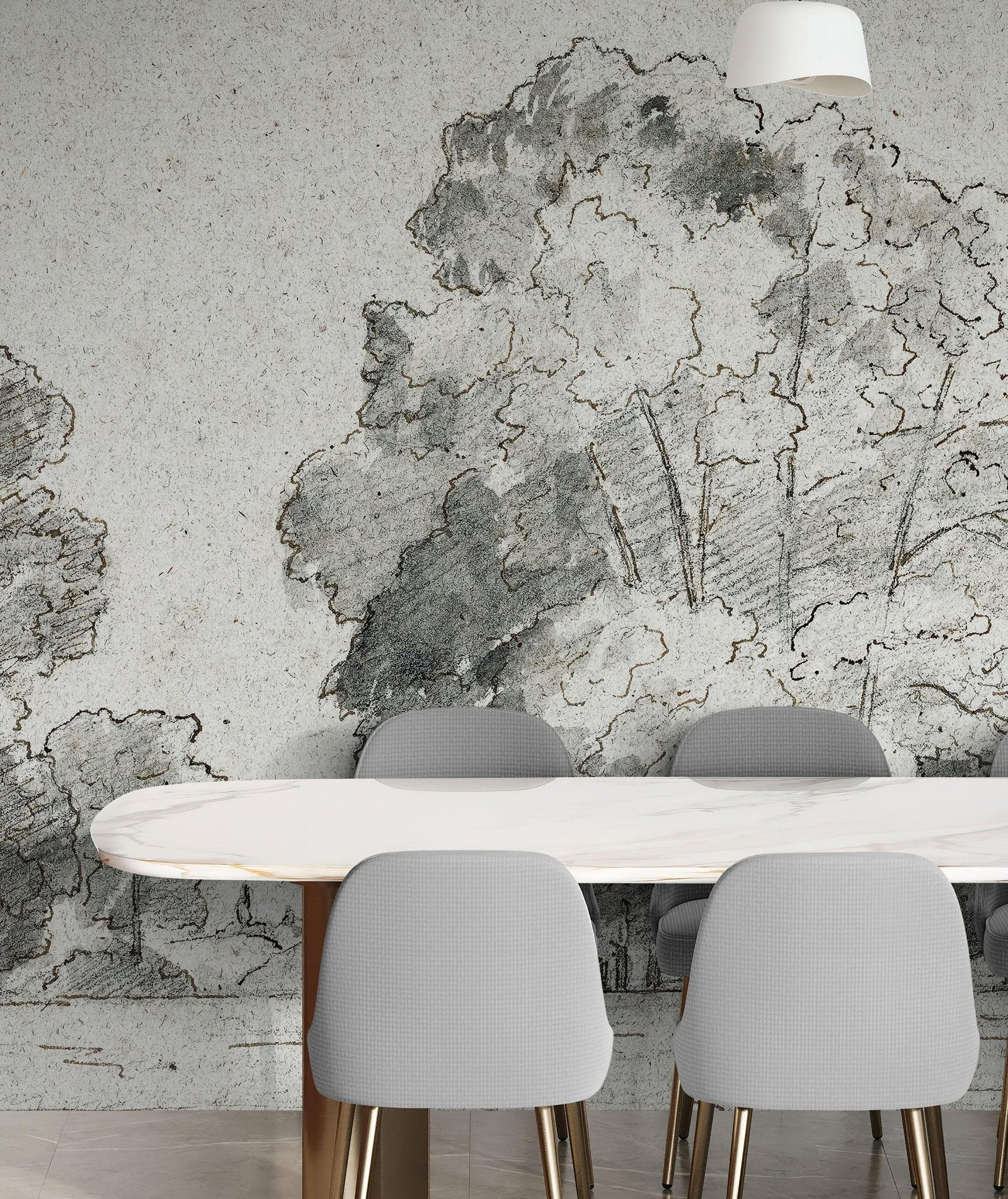 Mural autoadhesivo con árboles del bosque, dibujo de la arboleda de Camille Pissarro. #6344 