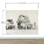 Mural autoadhesivo con árboles del bosque, dibujo de la arboleda de Camille Pissarro. #6344 