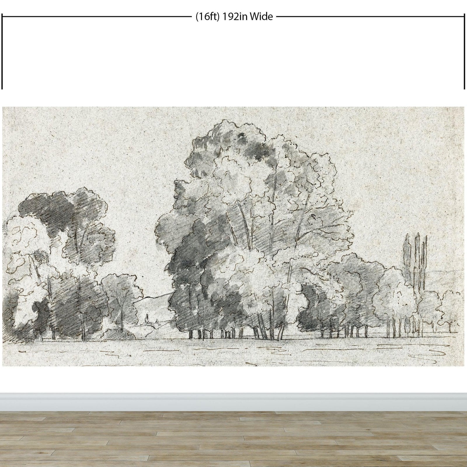 Mural autoadhesivo con árboles del bosque, dibujo de la arboleda de Camille Pissarro. #6344 