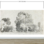 Mural autoadhesivo con árboles del bosque, dibujo de la arboleda de Camille Pissarro. #6344 