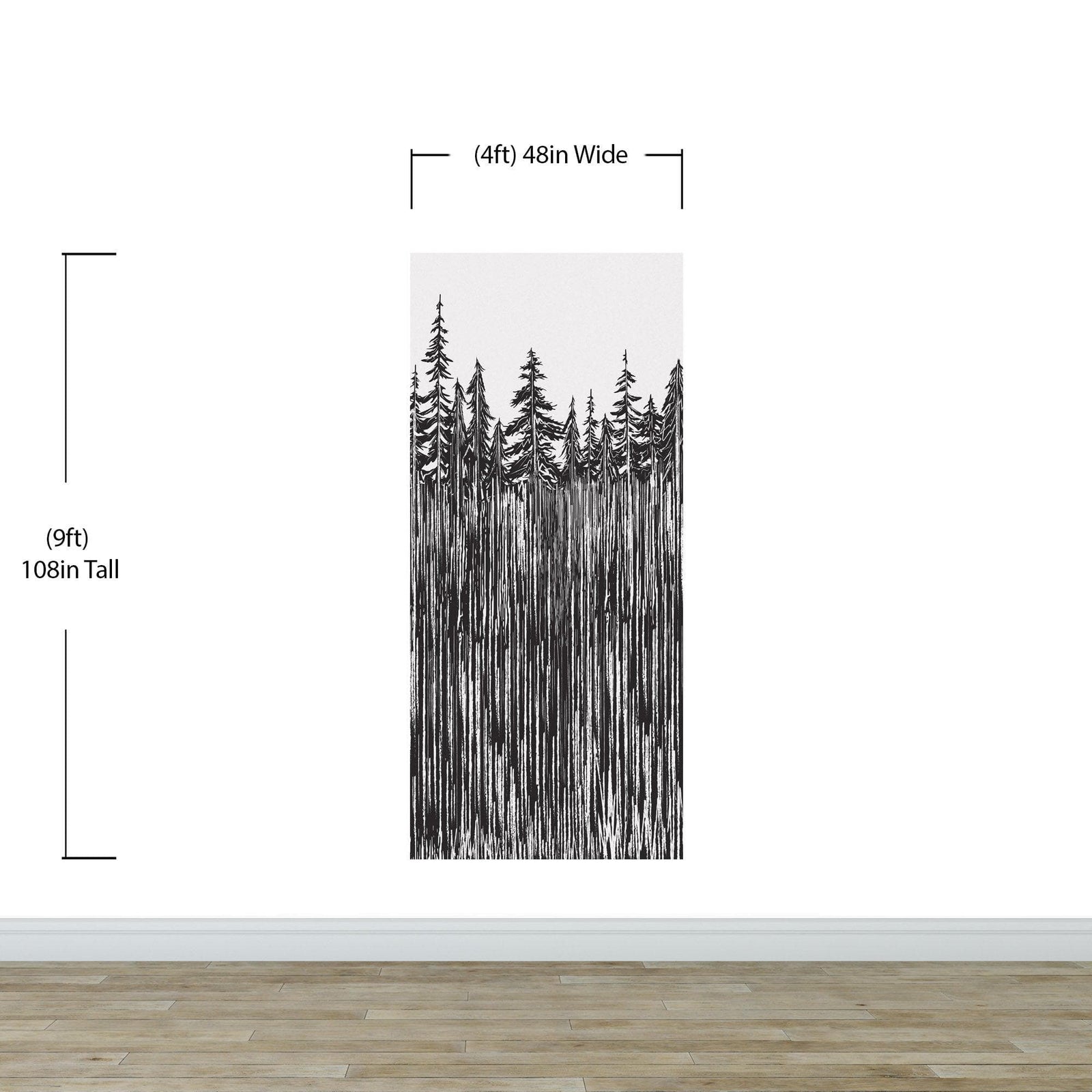 Mural de pared con ilustración grunge de troncos de árboles forestales. Papel tapiz autoadhesivo. Líneas abstractas, siluetas, paisajes al aire libre. #6345