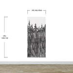 Mural de pared con ilustración grunge de troncos de árboles forestales. Papel tapiz autoadhesivo. Líneas abstractas, siluetas, paisajes al aire libre. #6345
