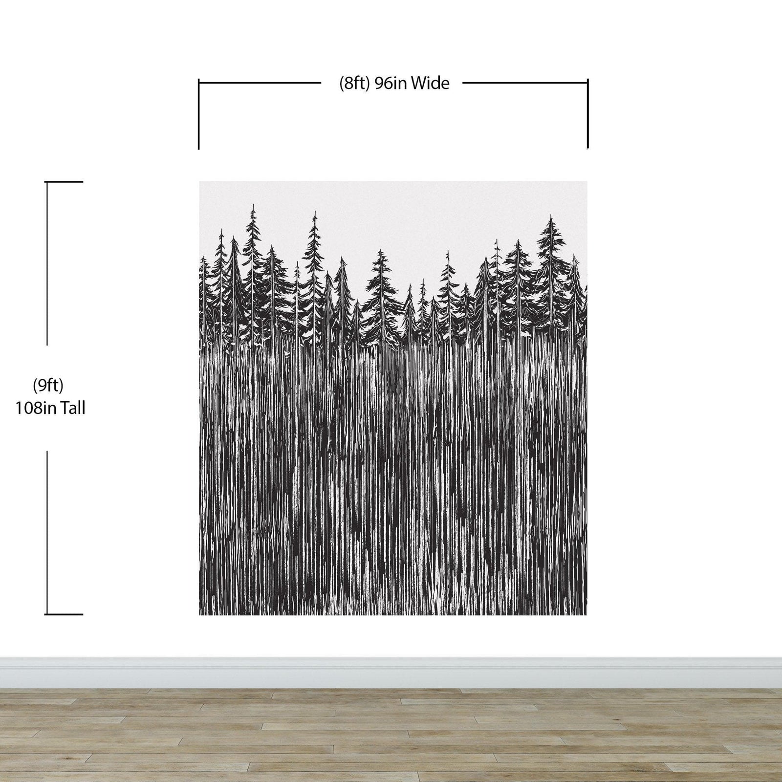 Mural de pared con ilustración grunge de troncos de árboles forestales. Papel tapiz autoadhesivo. Líneas abstractas, siluetas, paisajes al aire libre. #6345