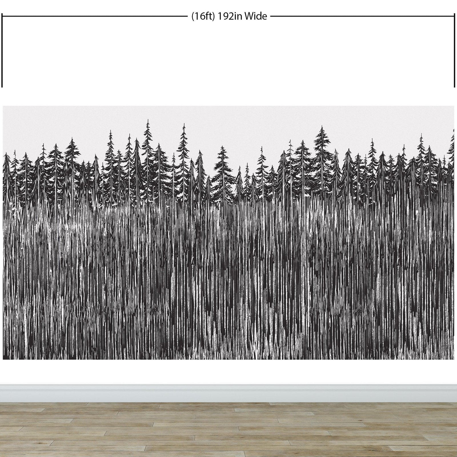 Mural de pared con ilustración grunge de troncos de árboles forestales. Papel tapiz autoadhesivo. Líneas abstractas, siluetas, paisajes al aire libre. #6345