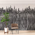 Mural de pared con ilustración grunge de troncos de árboles forestales. Papel tapiz autoadhesivo. Líneas abstractas, siluetas, paisajes al aire libre. #6345