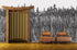 Mural de pared con ilustración grunge de troncos de árboles forestales. Papel tapiz autoadhesivo. Líneas abstractas, siluetas, paisajes al aire libre. #6345