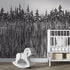 Mural de pared con ilustración grunge de troncos de árboles forestales. Papel tapiz autoadhesivo. Líneas abstractas, siluetas, paisajes al aire libre. #6345