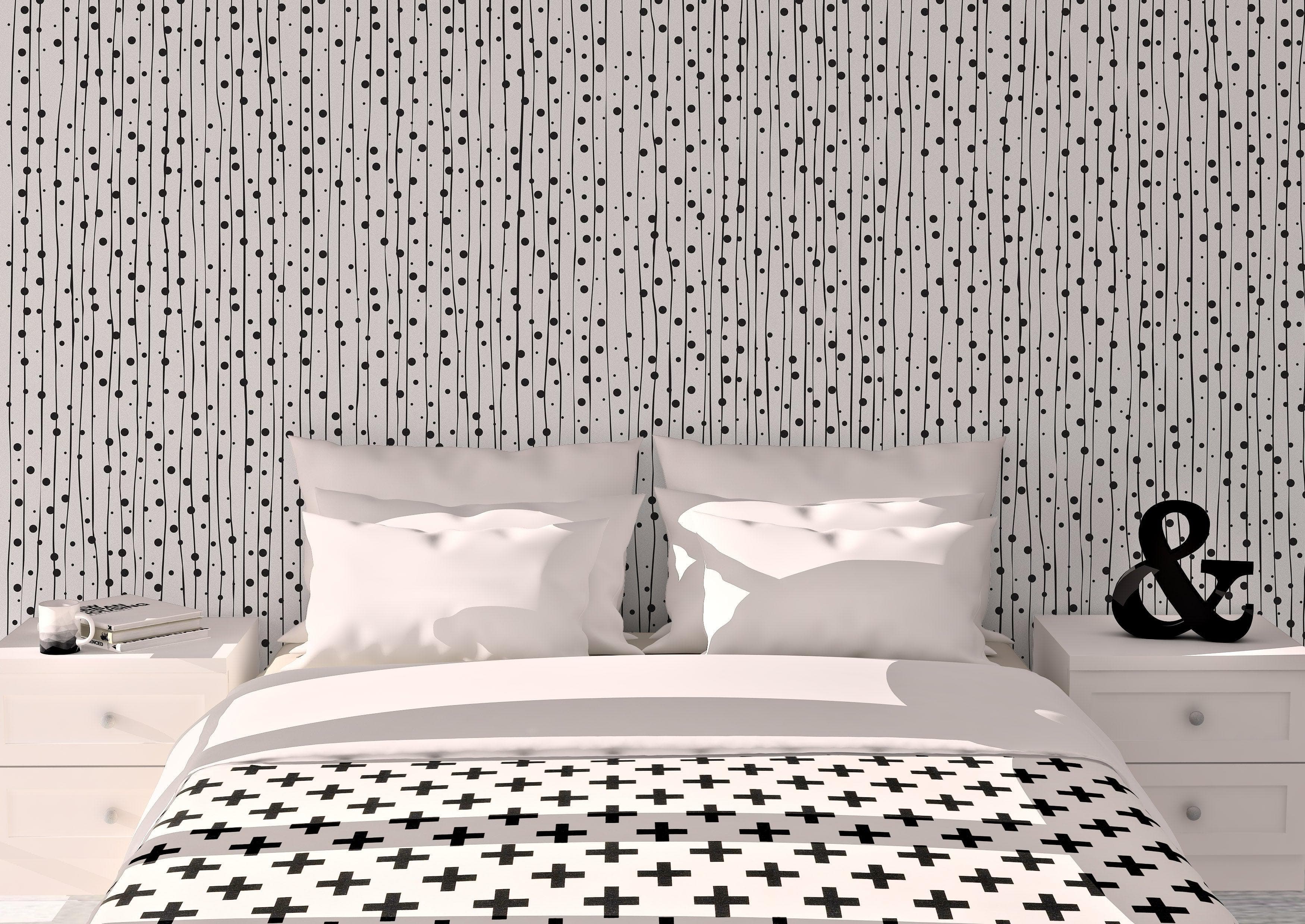 Mural de pared con patrón elegante de líneas y puntos verticales finos dibujados a mano. Papel tapiz autoadhesivo. N.º 6346
