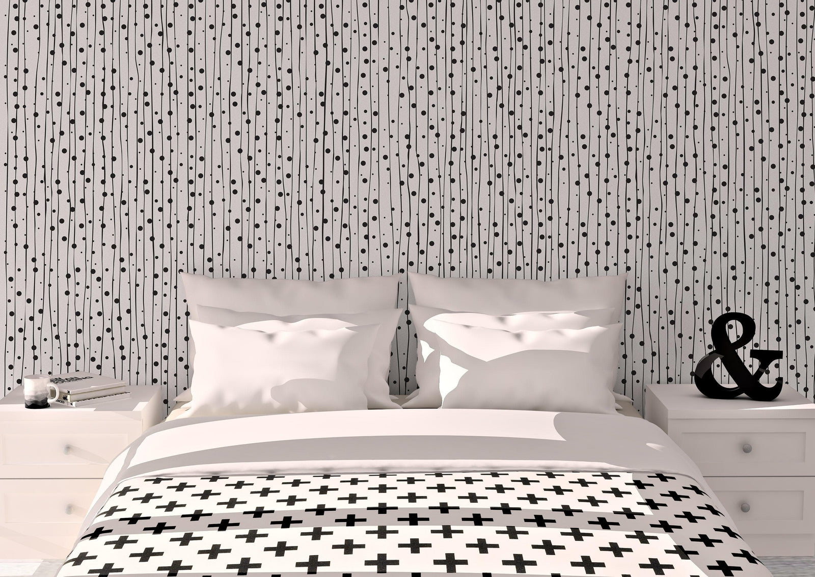 Mural de pared con patrón elegante de líneas y puntos verticales finos dibujados a mano. Papel tapiz autoadhesivo. N.º 6346