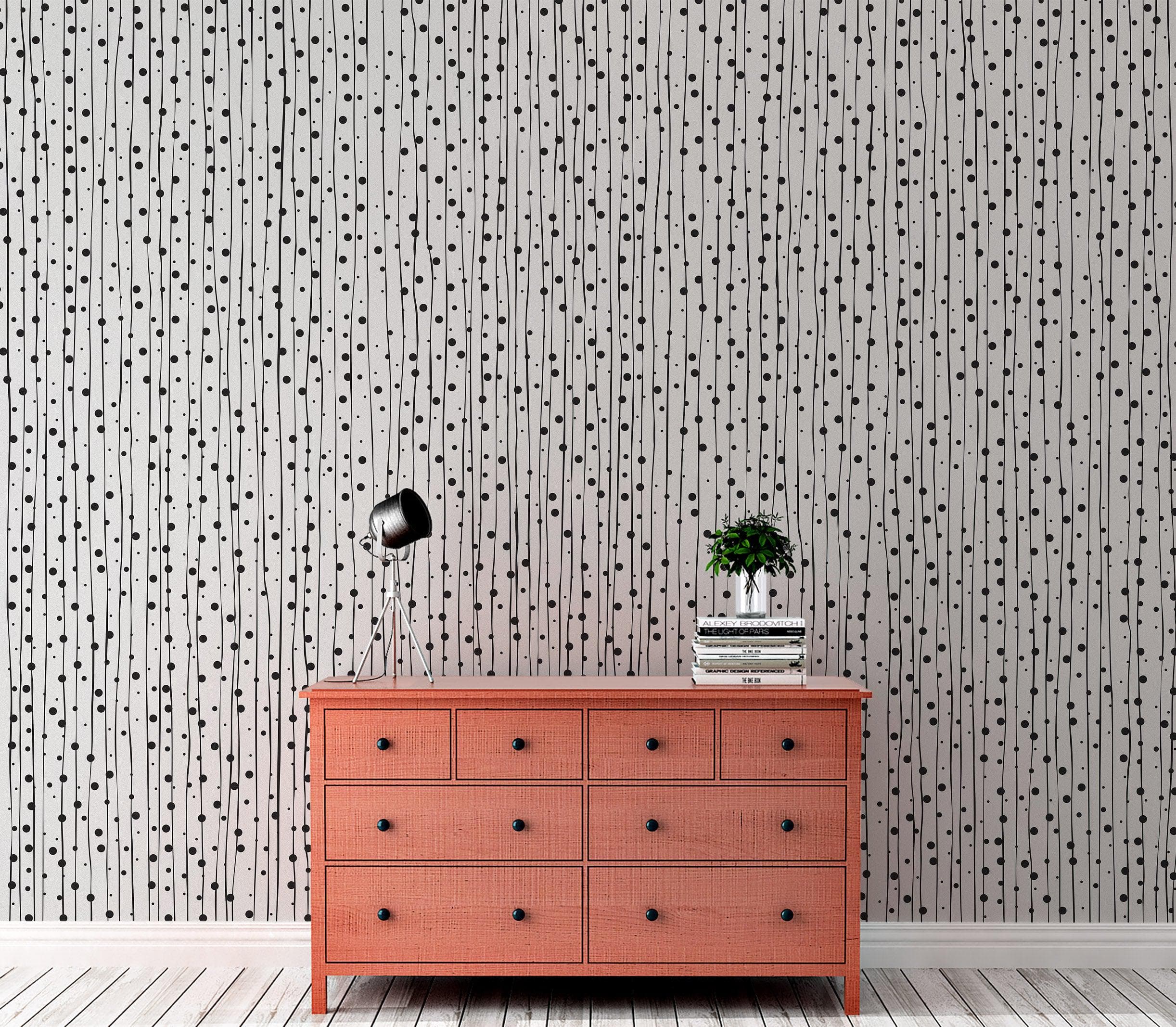 Mural de pared con patrón elegante de líneas y puntos verticales finos dibujados a mano. Papel tapiz autoadhesivo. N.º 6346