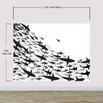 Mural submarino Shark Frenzy. Papel tapiz autoadhesivo. Siluetas de tiburones en blanco y negro n.º 6347