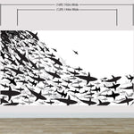 Mural submarino Shark Frenzy. Papel tapiz autoadhesivo. Siluetas de tiburones en blanco y negro n.º 6347