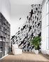 Mural submarino Shark Frenzy. Papel tapiz autoadhesivo. Siluetas de tiburones en blanco y negro n.º 6347