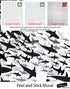 Mural submarino Shark Frenzy. Papel tapiz autoadhesivo. Siluetas de tiburones en blanco y negro n.º 6347