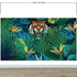 Mural de pared Tigre escondido tras las hojas de la jungla. Papel pintado autoadhesivo. Ilustración de vida salvaje de safari. #6351