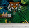 Mural de pared Tigre escondido tras las hojas de la jungla. Papel pintado autoadhesivo. Ilustración de vida salvaje de safari. #6351