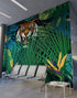 Mural de pared Tigre escondido tras las hojas de la jungla. Papel pintado autoadhesivo. Ilustración de vida salvaje de safari. #6351