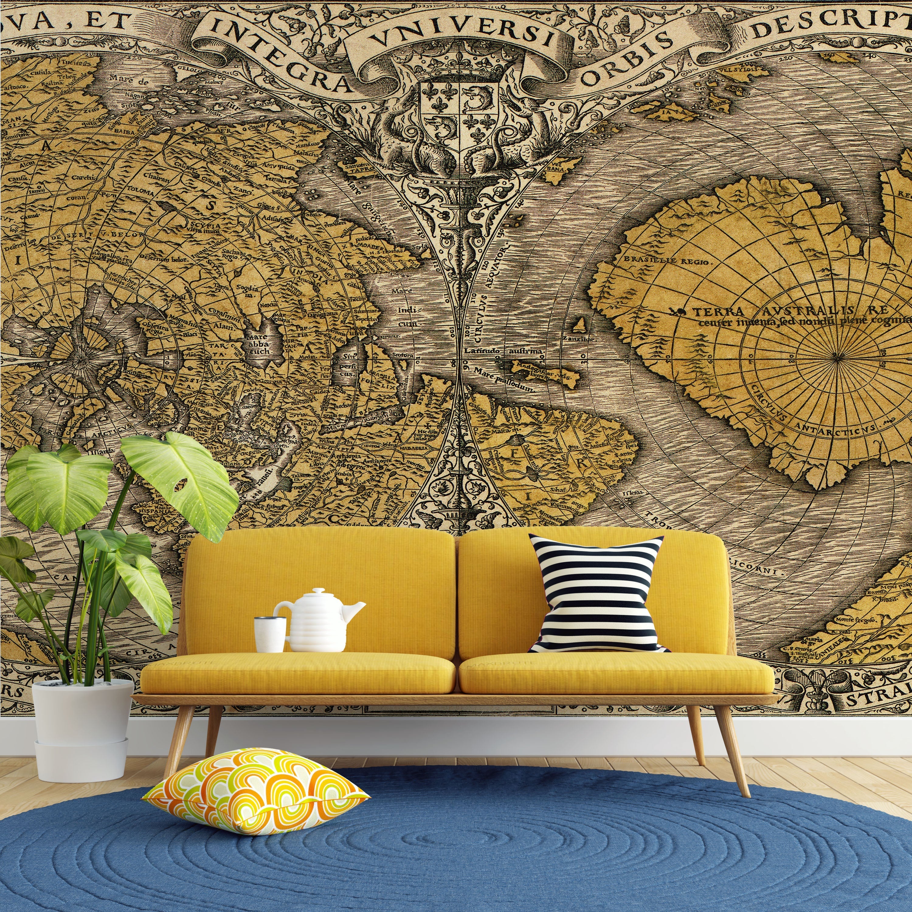 Fotomural de pared con mapa del mundo antiguo vintage. Noua, et integra uniuersi orbis descriptio (1531) de Oronce Finé. #6352